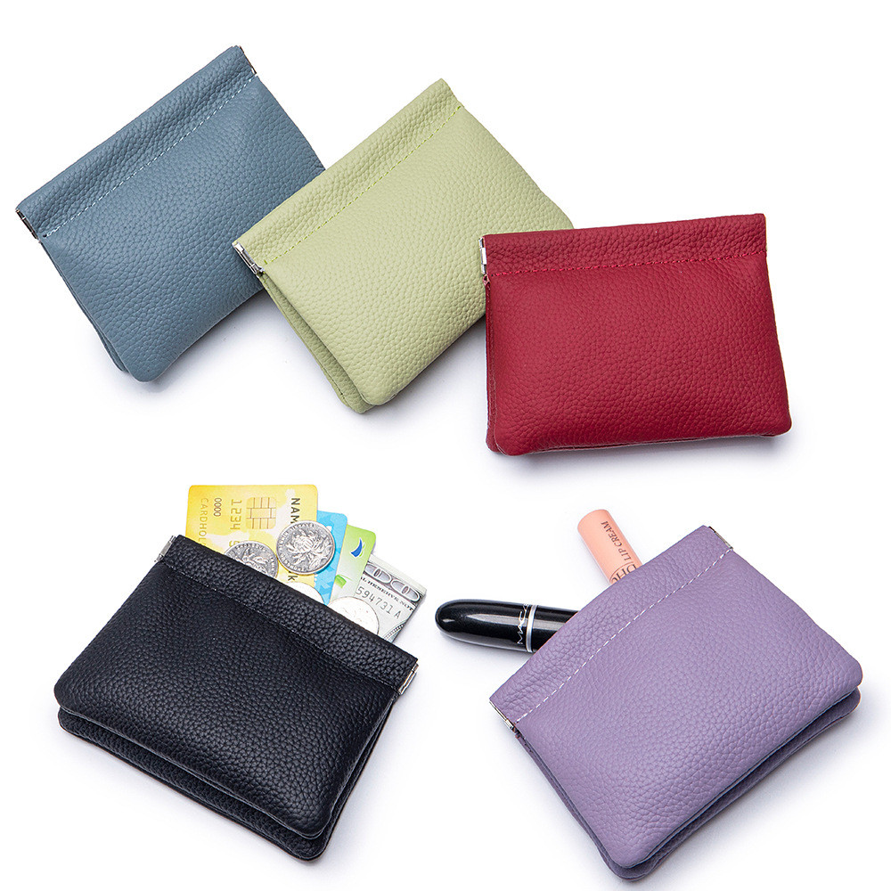 Estilo japonês novo estilo Mini couro genuíno lichia padrão estilhaços moeda bolsa de armazenamento fechamento automátic
