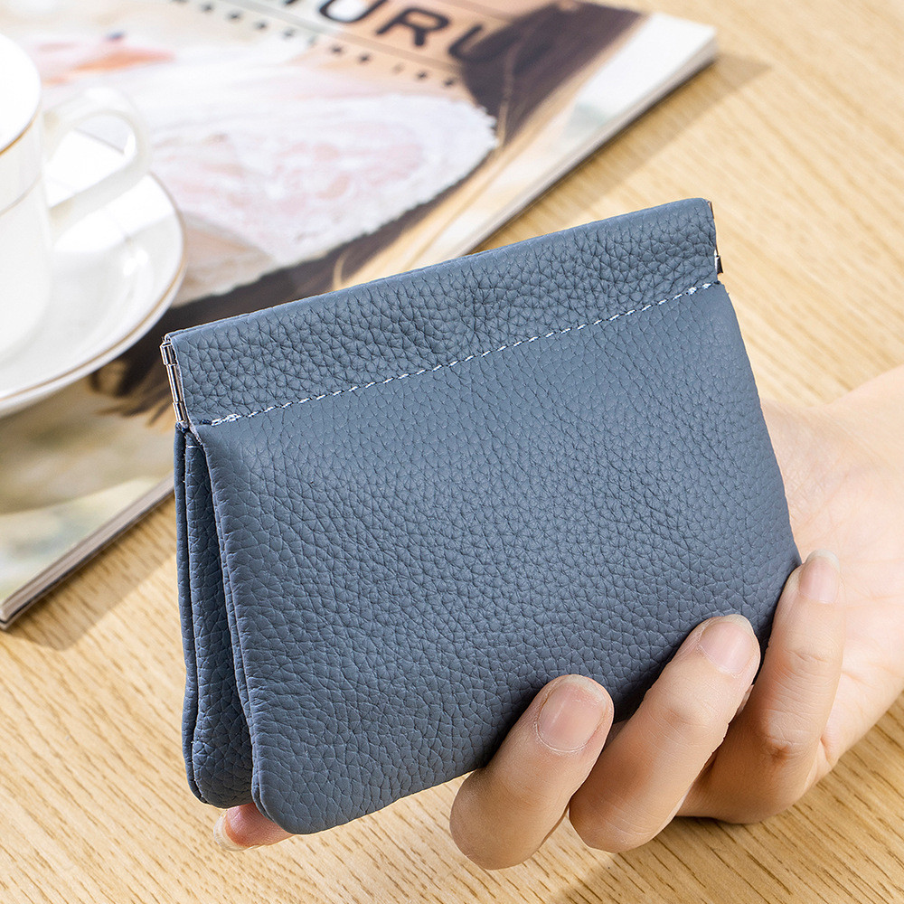 Estilo japonês novo estilo Mini couro genuíno lichia padrão estilhaços moeda bolsa de armazenamento fechamento automátic