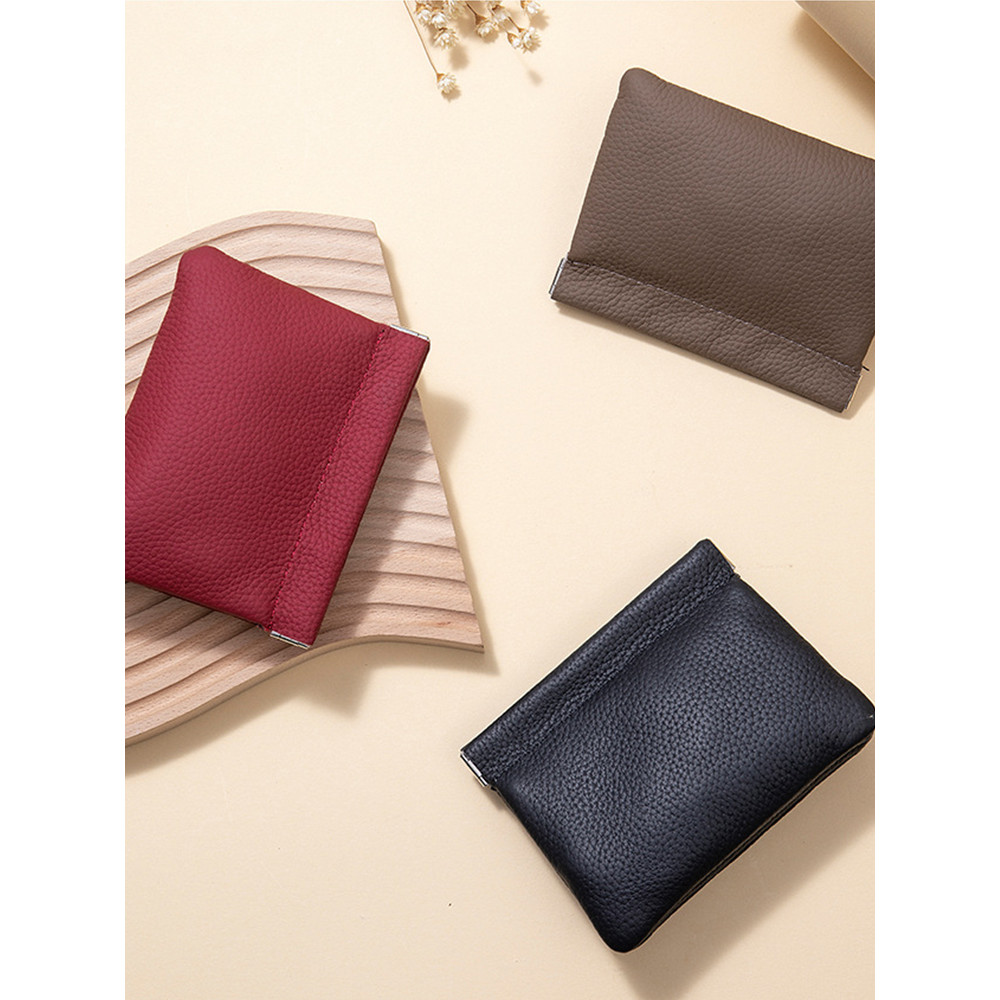 Estilo japonês novo estilo Mini couro genuíno lichia padrão estilhaços moeda bolsa de armazenamento fechamento automátic