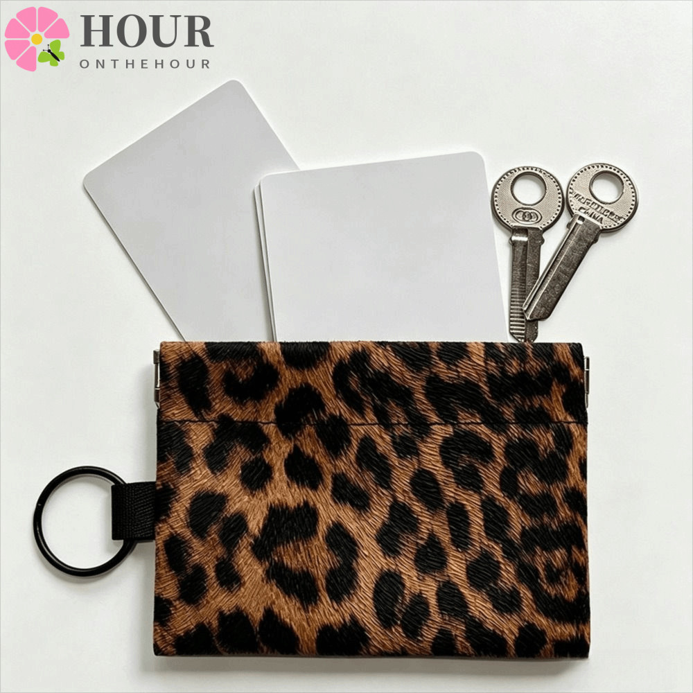 Porta-Cartões HOUR , Bolsa Portátil Para Moedas Com Abertura De Aperto Chaveiro Estampa De Leopardo Fechamento Automátic