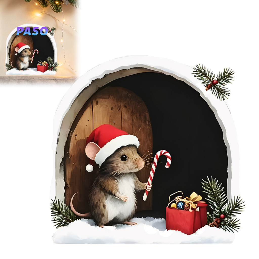 Christmas Mouse Wall Decals Indoor Outdoor Holiday Window Decor Sticker Waterproof Pvc Hole Decal Peel and Stick Art for