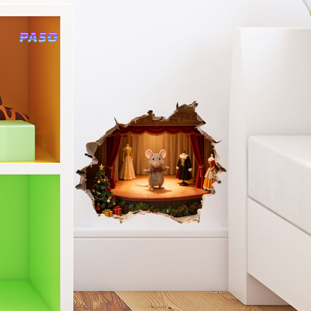 Easy Apply Wall Graphic Mouse Hole Decal 3d Christmas Sticker Waterproof Pvc Festive Holiday Decor for Room Bedroom to S
