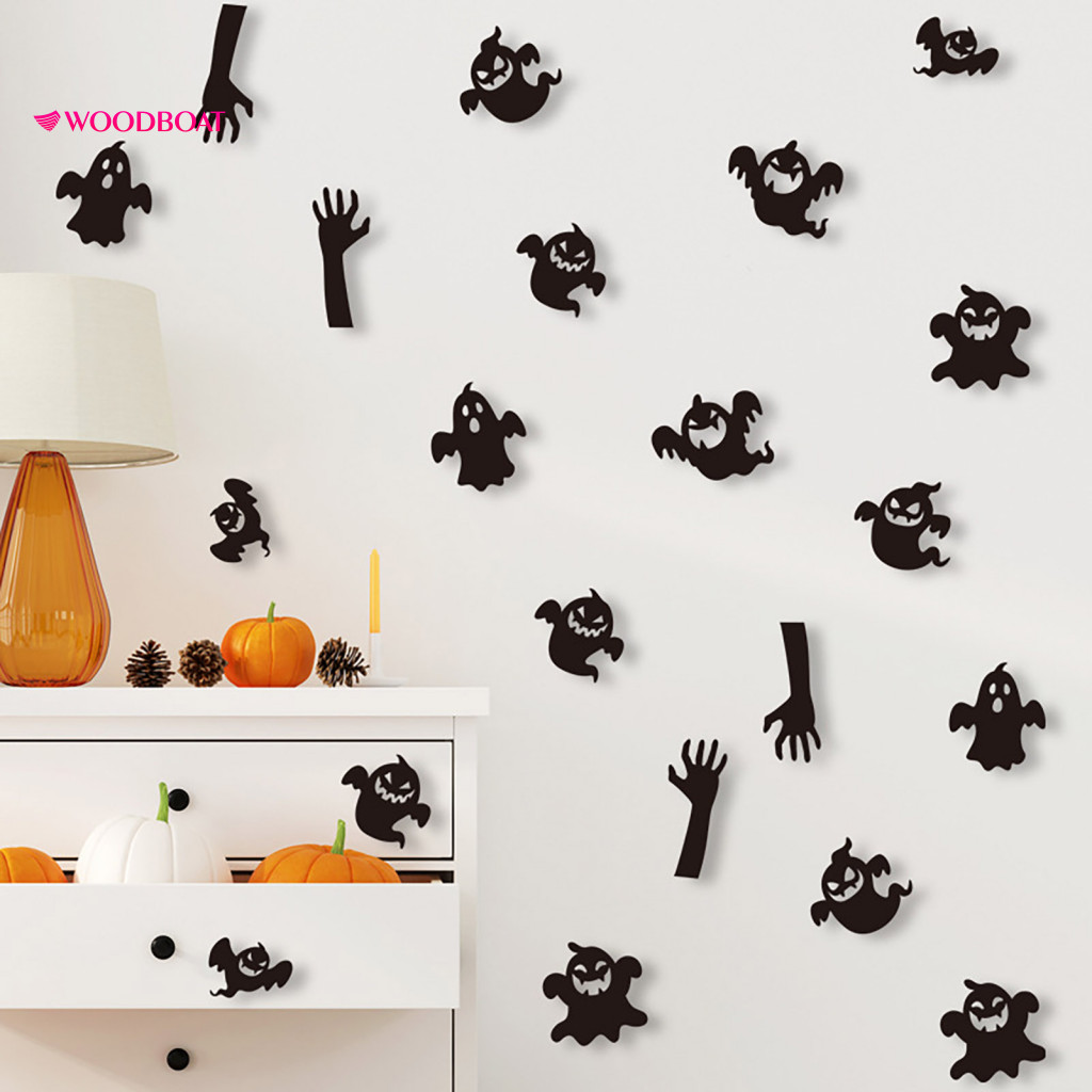 Easy to Clean Wall Murals Halloween 3d Stickers Waterproof Self-adhesive Ghost Bat Spider Decals for Home Party Decor Re