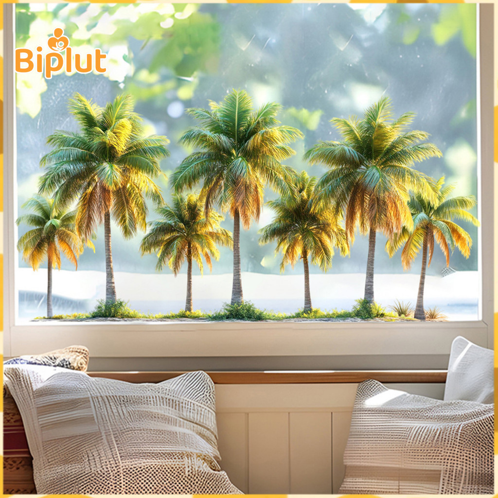 Peel and Stick Decal No Damage Wall Summer Beach Ocean Sticker Coconut Tree Natural Seascape for Home Decor Waterproof W