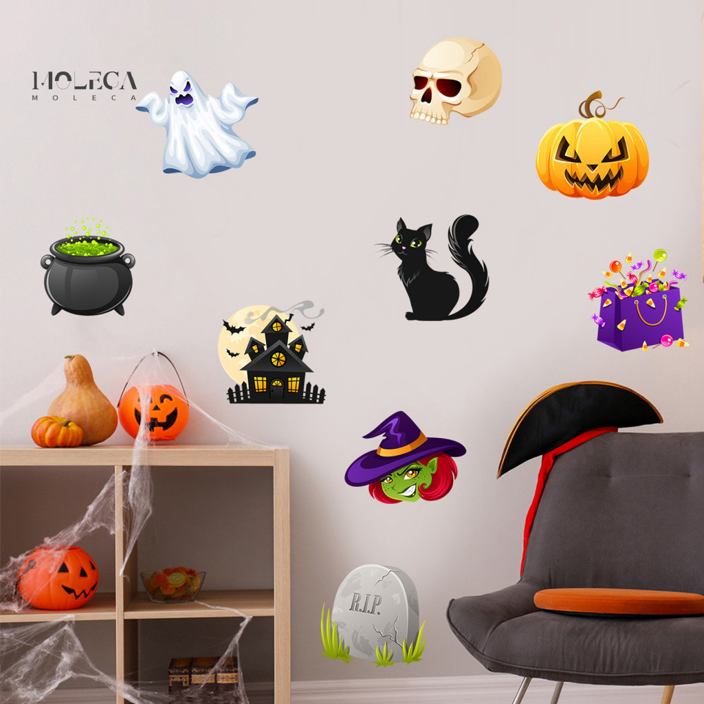 Halloween Wall Decals for Home Decor Easy to Apply Haunted House Art Stickers Pvc Waterproof for Windows – Ghosts Pump