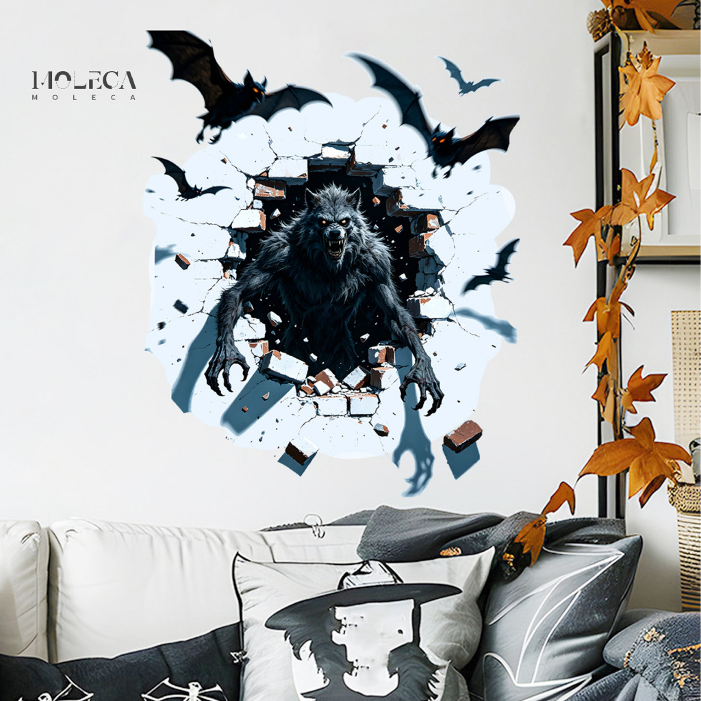 Removable Halloween Room Decor Wall Decals 3d Stickers Waterproof Pvc Self-adhesive Realistic Effect Pumpkin Zombie for