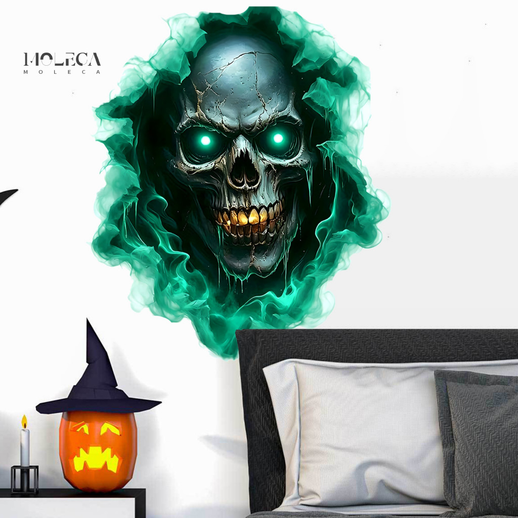 Fluorescent Halloween Decor Wall Decals Skull Sticker Waterproof Decal Self-adhesive for Home Room Bedroom Party for Sou