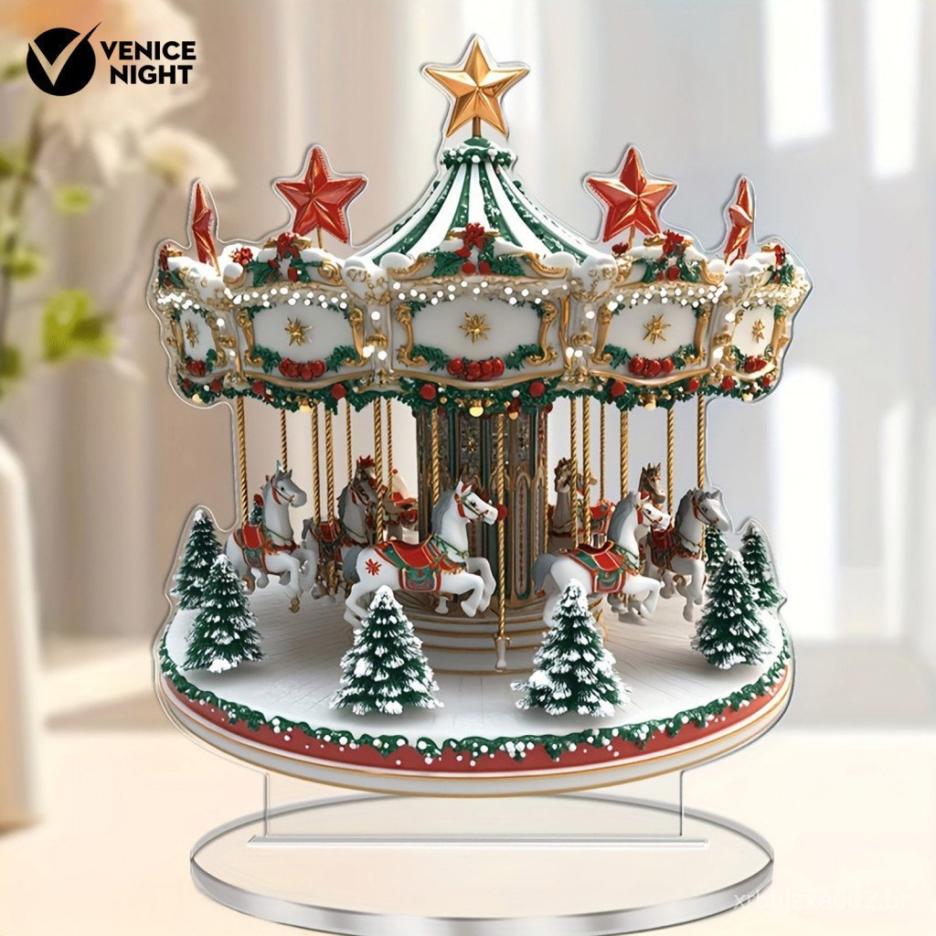 Wear-resistant Holiday Decoration Acrylic Christmas Sculpture Large Carousel Ornament Waterproof Xmas Decor for Home Sou