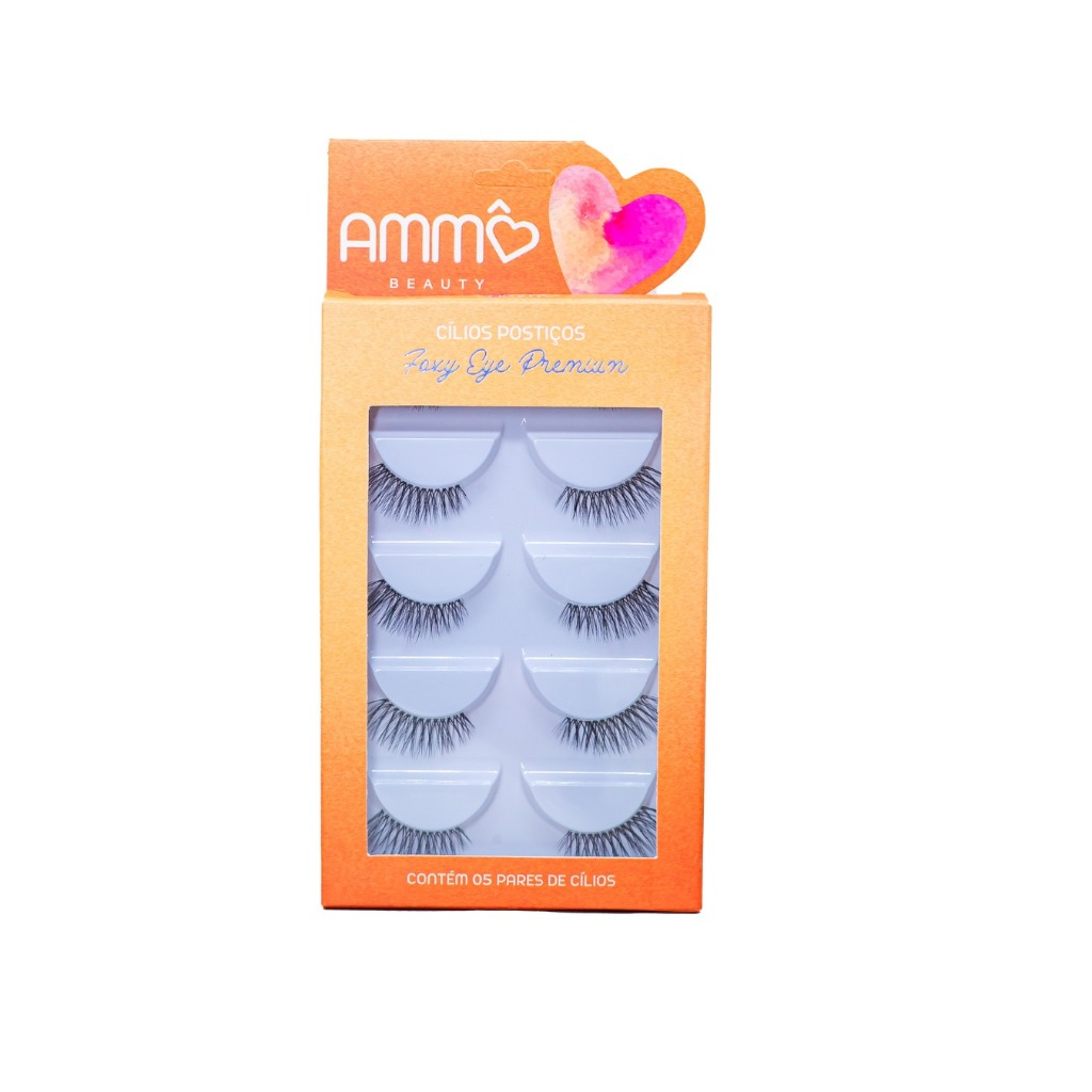 Cílios Postiços Foxy Eye Premium AM0026-Y1 5 Pares Ammô Beauty Reutilizável Alongado Kit Olhar