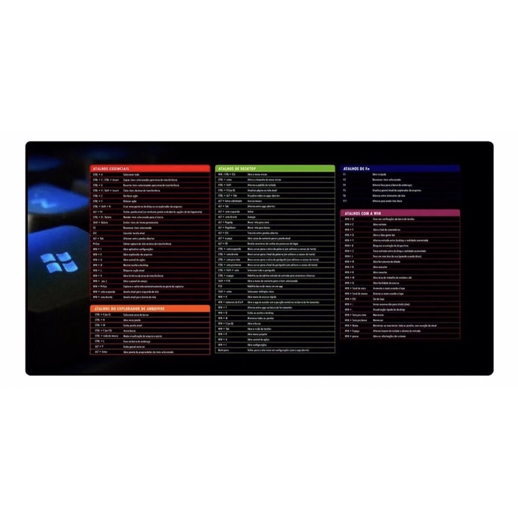 Mouse Pad Speed Gigante De Tecido Atalhos Do Windows 70x35 Cm Prova Água Mousepad Grande Mp-7035c