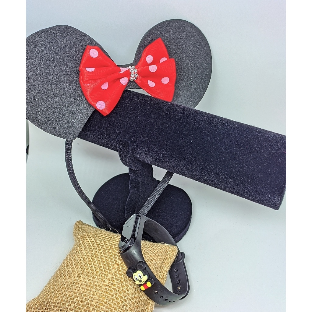 kit Relógio Infantil Digital Led Prova água Desenho Animado Disney Miney Mouse Mickey + Tiara  Arquinho Orelha Minnie