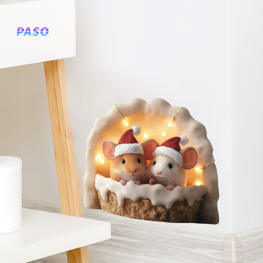 Christmas Mouse Wall Decals Festive Atmosphere Decoration Cute Sticker Waterproof Pvc Decal Self-adhesive Winter Santa H