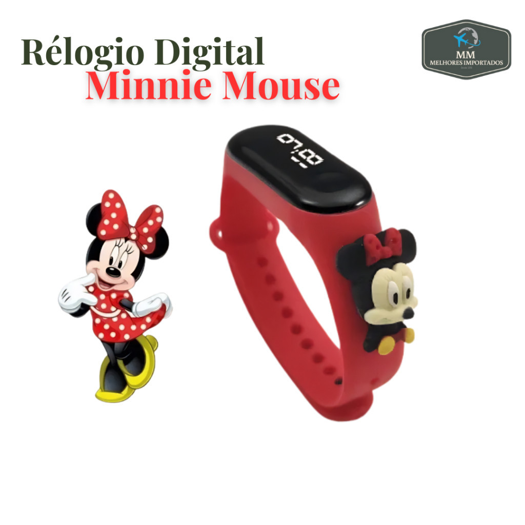 Relógio Infantil Digital Menina Á Prova De água Led Minnie Mouse