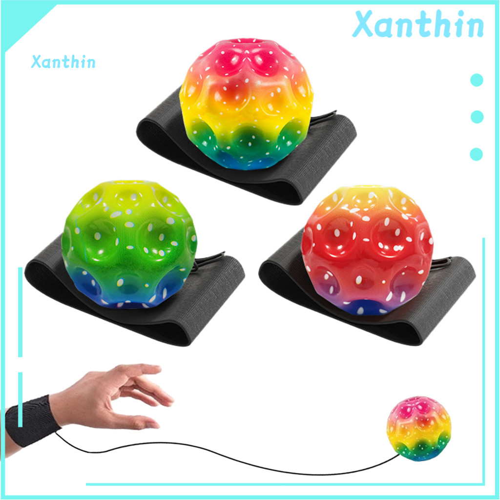 Soft Grip Jumping Ball Rubber Rebound High Elastic Wrist with Polygon Moon Bumps – Adjustable Cord Stress Relief Fitne