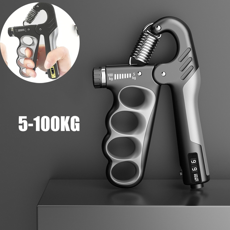 Hand Grip Adjustable Spring 5 to 100kg with Counter Exercises Physiotherapy Contagem eletrônica ajustável