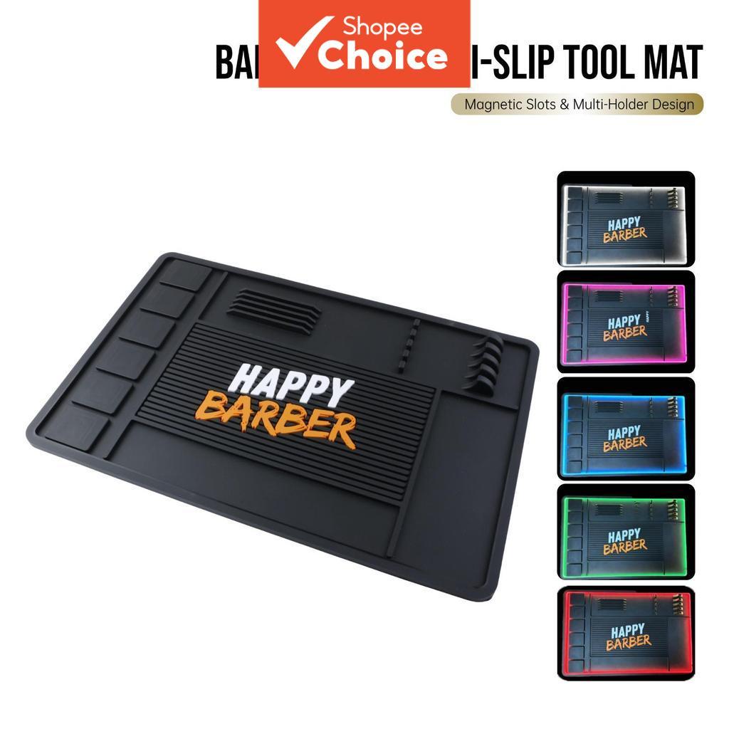 Tapete Magnético de Barbeiro com Fita LED RGB, Organizador de Pente, Tesoura e Aparador de Cabelo de Salão