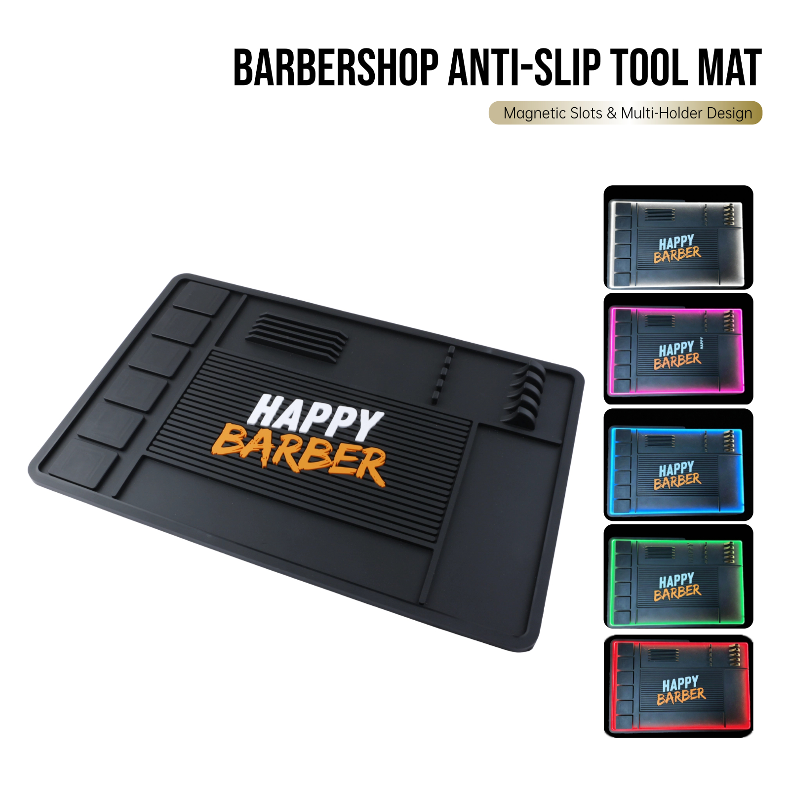 Tapete Magnético de Armazenamento de Ferramentas de Barbeiro com Fita LED RGB, Organizador de Tesouras e Pente para