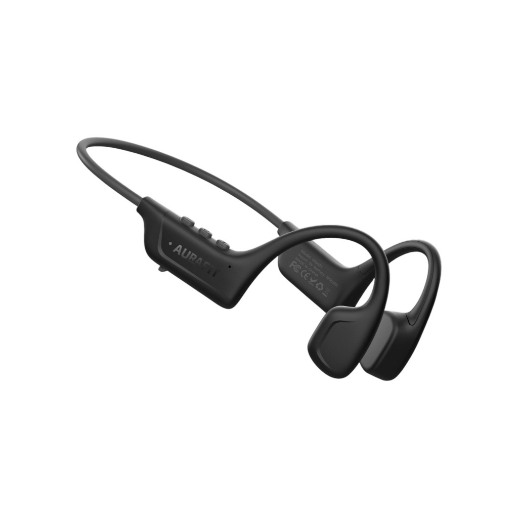 AURAFIT Bone Conduction Headphones Wireless Bluetooth 6.0 IPX6 Waterproof Sports Headset 10H Playtime Mic Black