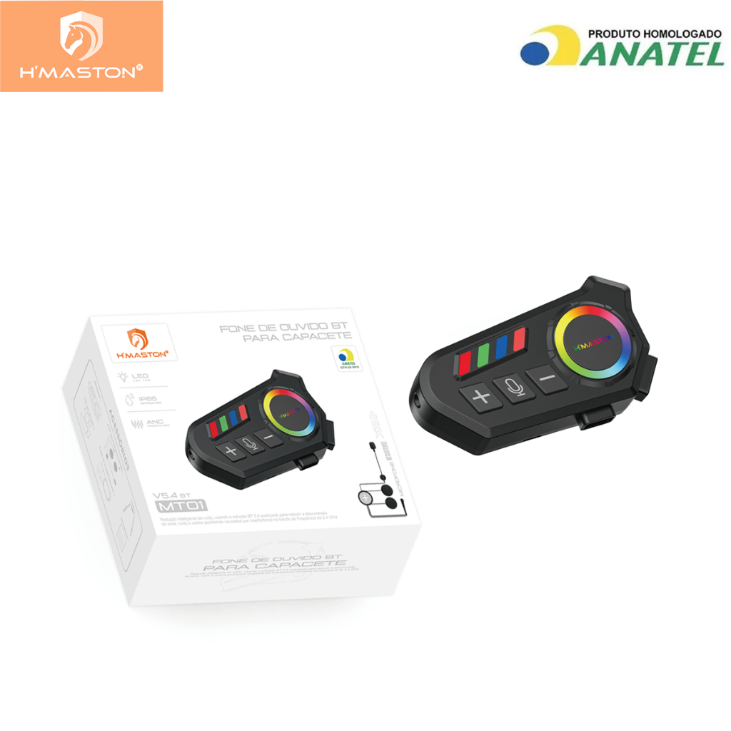 H'maston MT01 Fone de ouvido bt  para capacete  Bluetooth  LED 40h IP65 á prova de água
