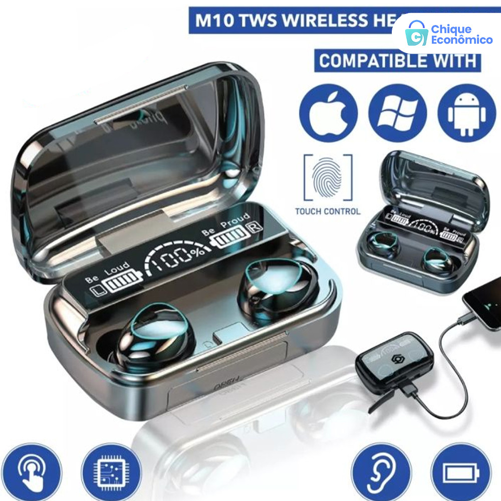 M10 Fone De Ouvido Bluetooth 5.1 Sem Fio TWS Touch Noise Reduction Waterproof