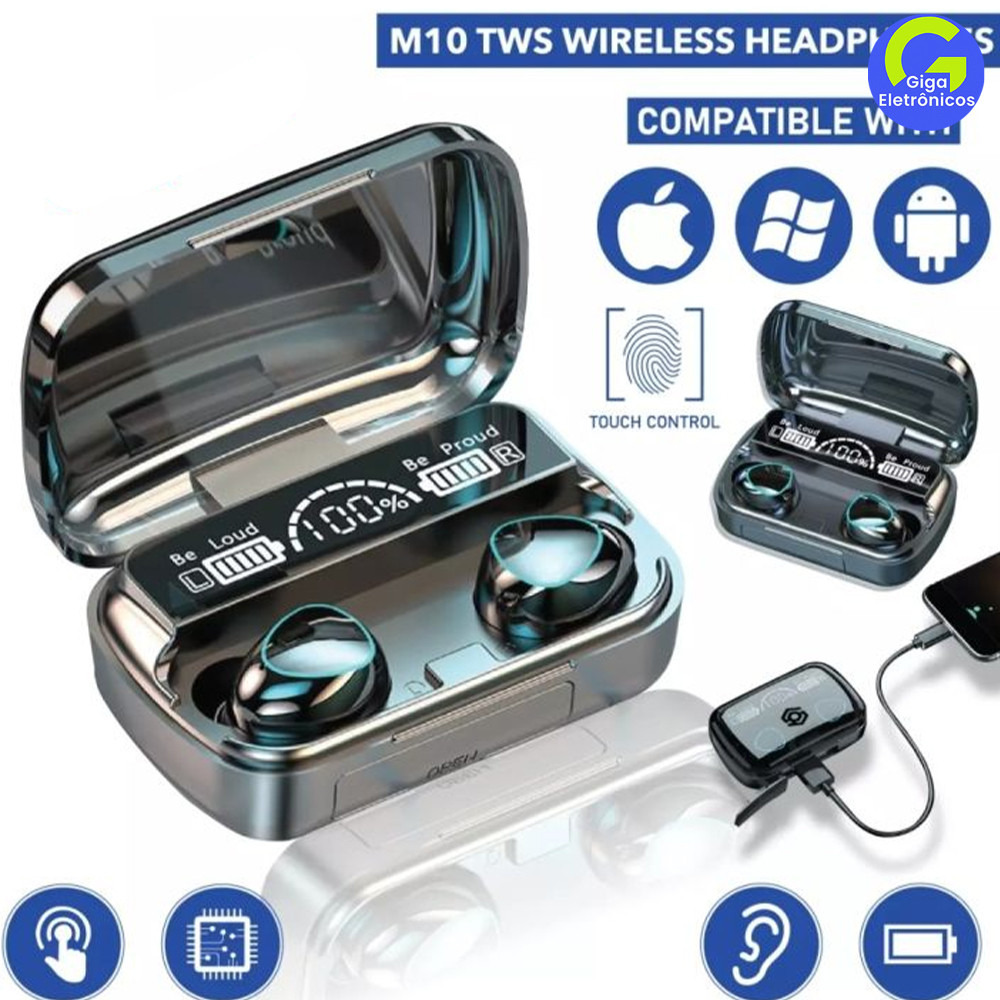M10/E6S Fone De Ouvido Bluetooth 5.1 Sem Fio TWS Touch Noise Reduction Waterproof