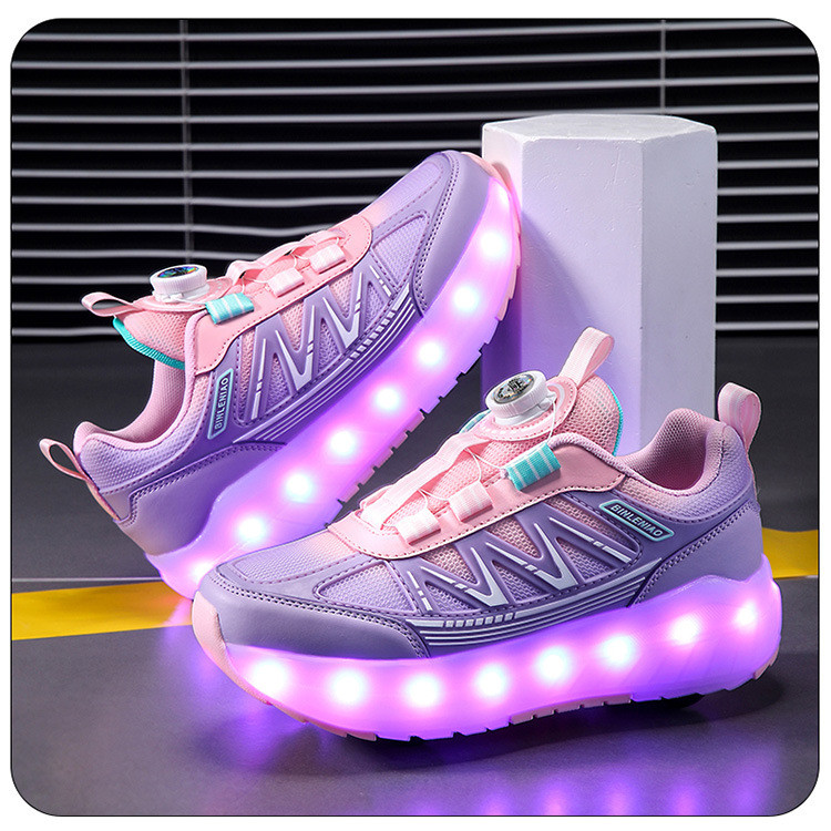 Patins Destacáveis De Quatro Rodas Para Crianças , Sapatos Transformáveis Brilhantes Recarregáveis Por USB Meninos E Men