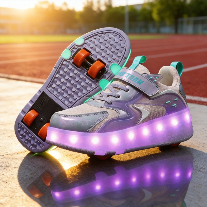 Sapatos Infantis Com Rodas-De Rolo Iluminados 4 Em 1 Tênis LED Recarregável USB Para Presentes De Festa De Natal Escolar