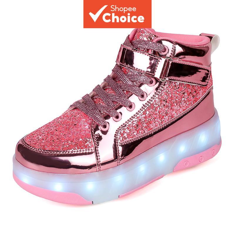 Sapatos Heelys Iluminados Por LED Para Crianças E Adolescentes , Tênis De Skate 2 Em 1 Removíveis Recarregáveis USB Com