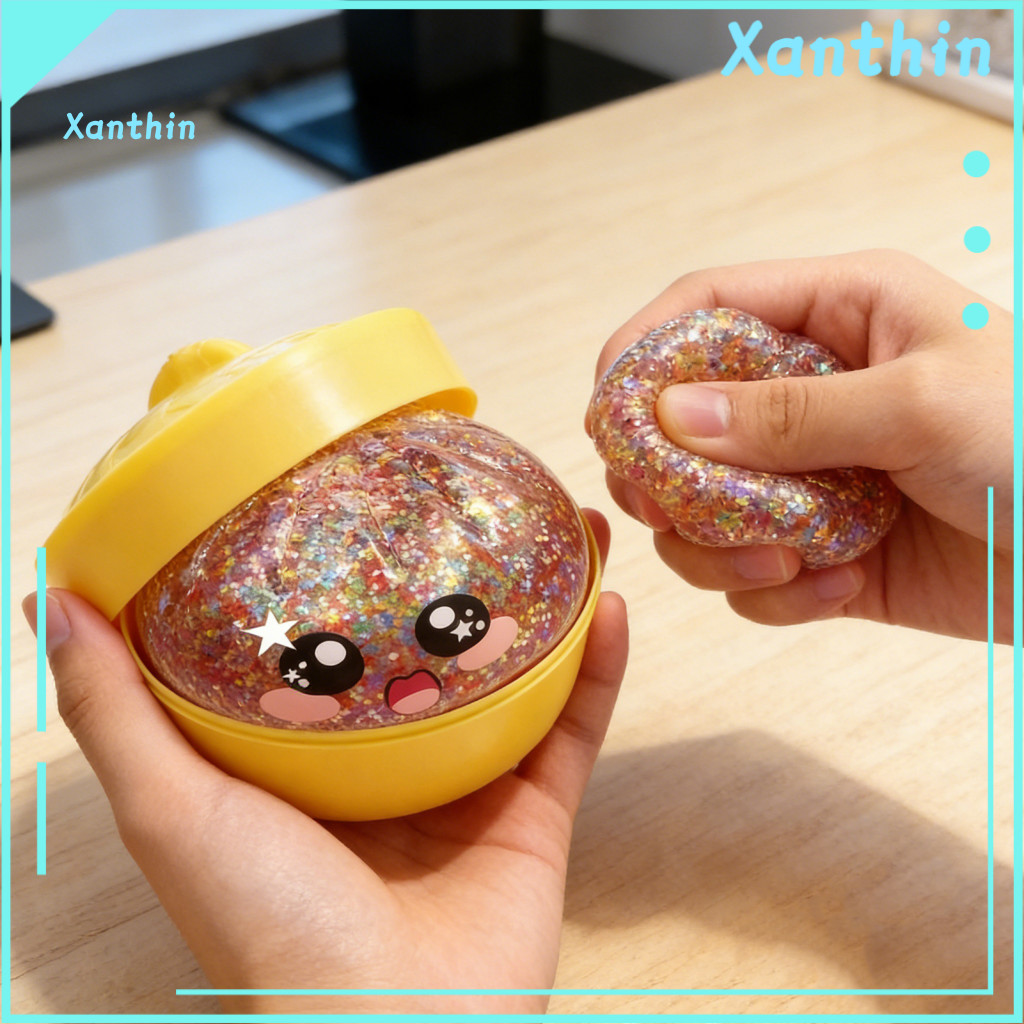 Bun Squeeze Toy Glitter Realistic Steamed Squishy Soft Slow Stress Relief Fidget Cute Portable Desk Decor for Home Offic