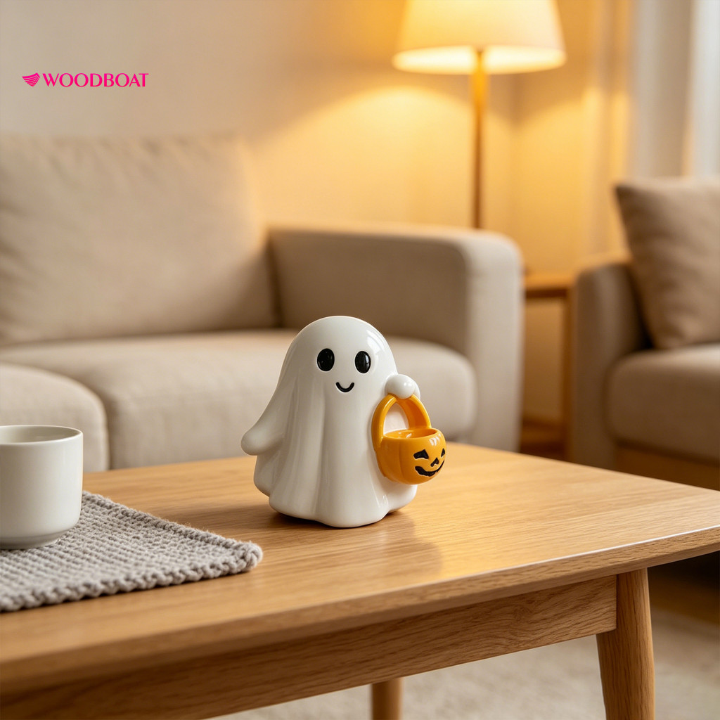 Halloween Resin Figurine Portable Pumpkin Basket Ornaments Hanging Desktop Decor for Party and Holiday Ghost Design for