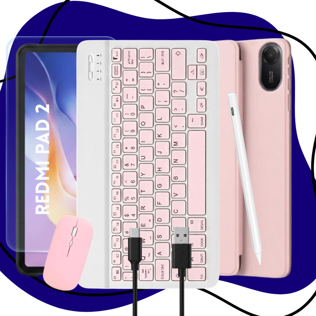 Kit Capa Smart Sortida para Redmi Pad 2 + Teclado + Mouse BT + Película + Caneta Touch Pencil Branca