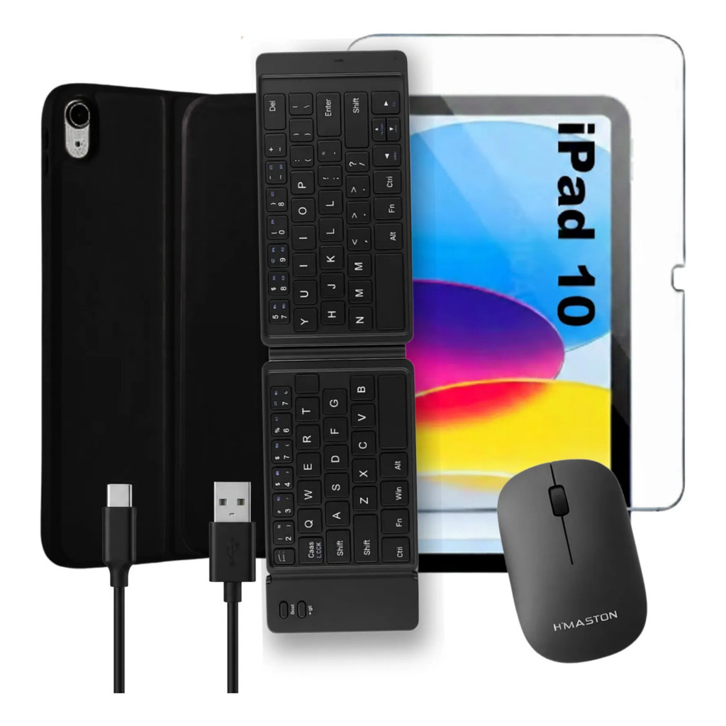 Kit Para Ipad 10: Capa Smart + Teclado Trackpad e Dobrável + Mouse e Película