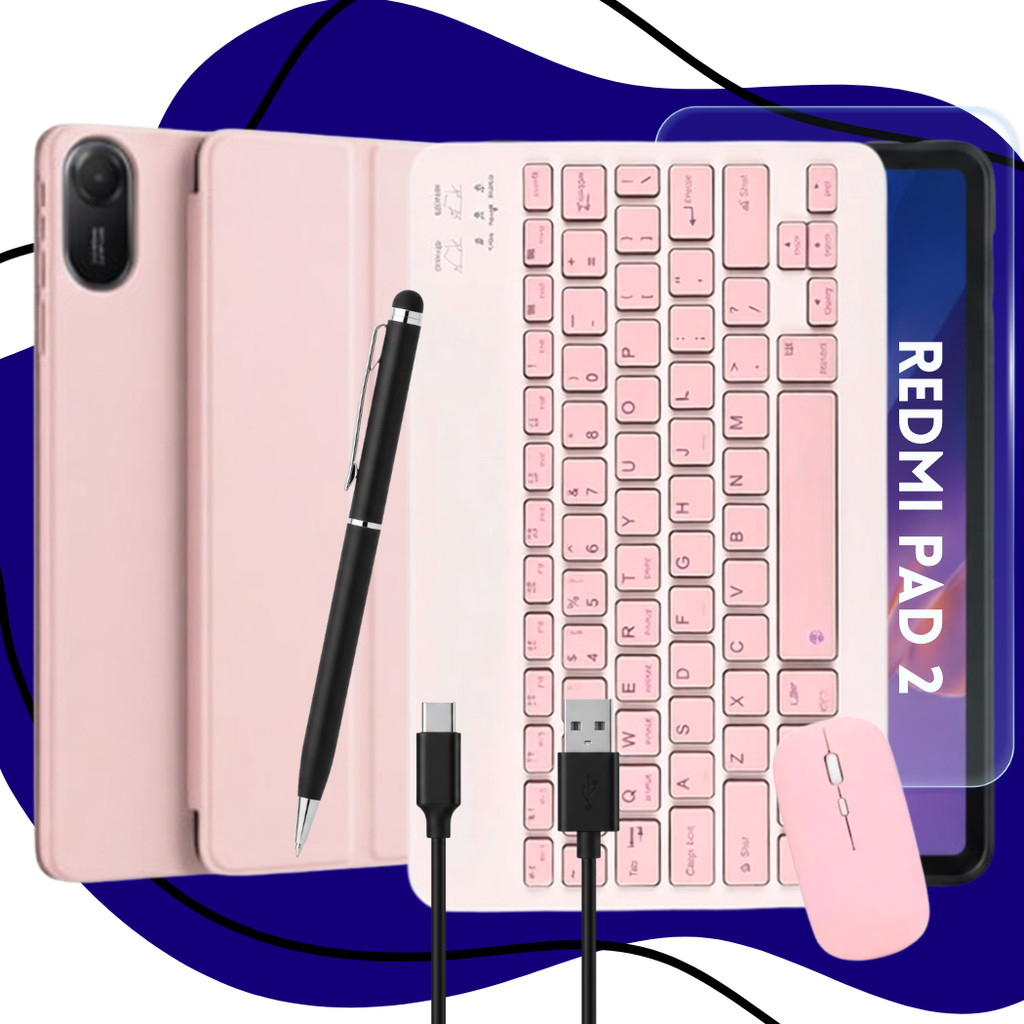 Kit Capa Smart para Redmi Pad 2 Película Teclado Mouse BT Caneta Touch 2 em 1 Sortida