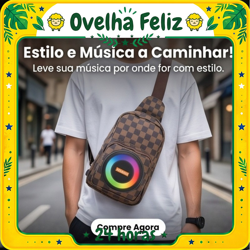 Mochila 3 em 1: Som Bluetooth, Carregador Portátil e Luzes LED | Estilo Xadrez para Trilhas, Academia e Passeios