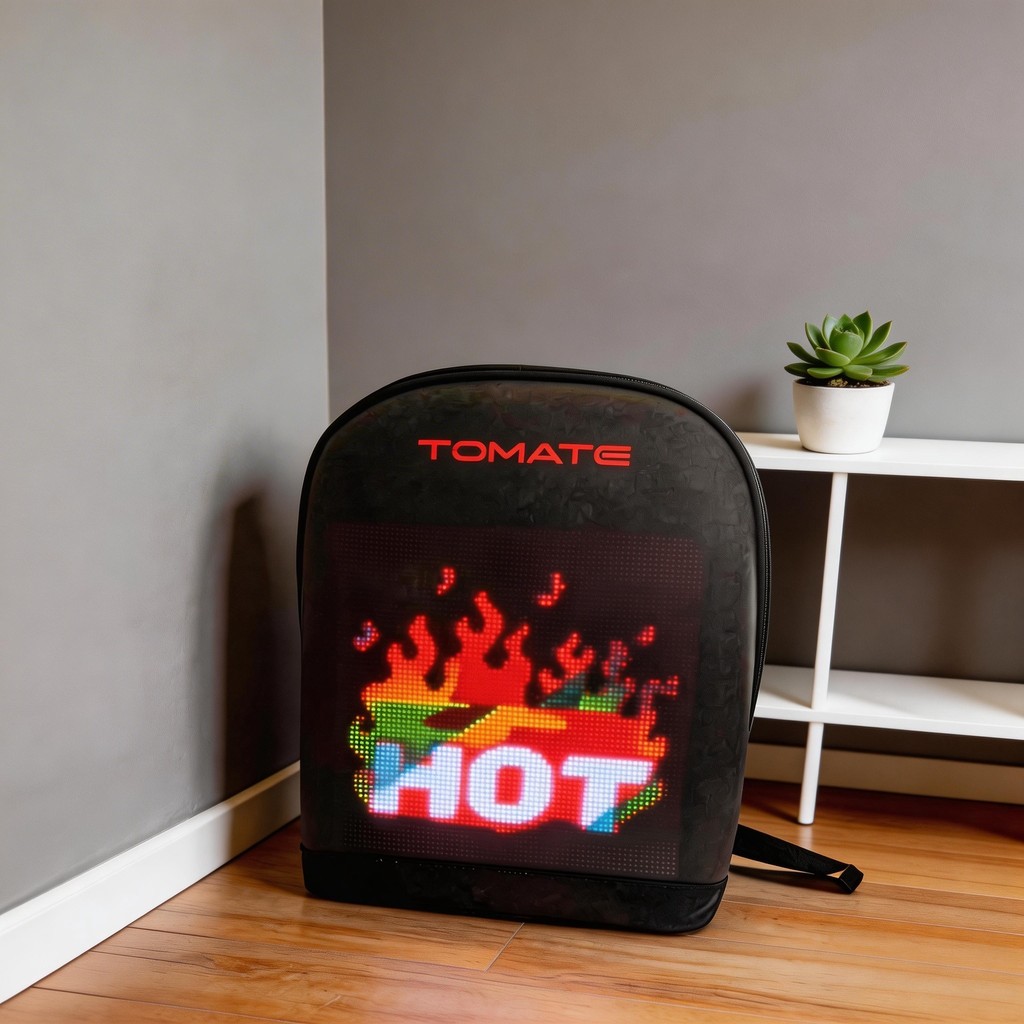Mochila Bluetooth dinâmica, criativa e leve com imagens LED inteligentes e personalizáveis.