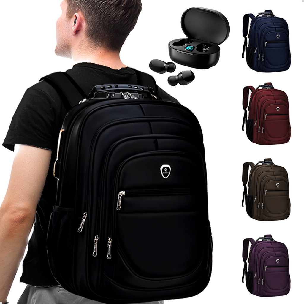 Kit Mochila Grande Executiva + Fone de Ouvido Bluetooth Musica