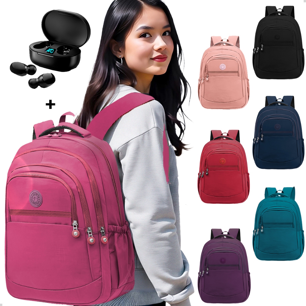 Mochila Feminina Escolar Grande Trabalho Faculdade + Fone Bluetooth Sem Fio