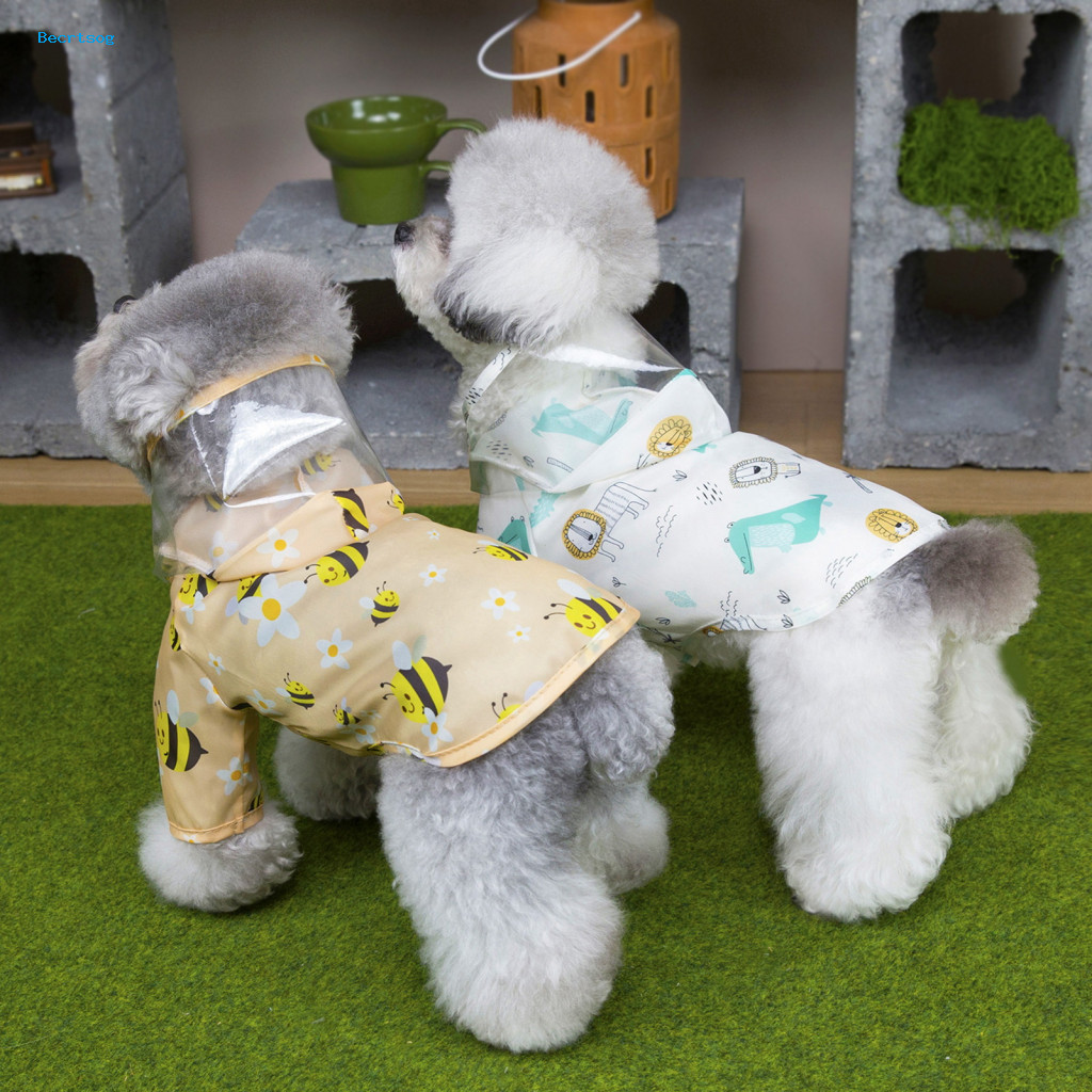 Rainproof Dog Coat Waterproof Jacket Cartoon Raincoat with Hood Leash Ring for Small Dogs Cute Pet Poncho 2 Legs – Lig
