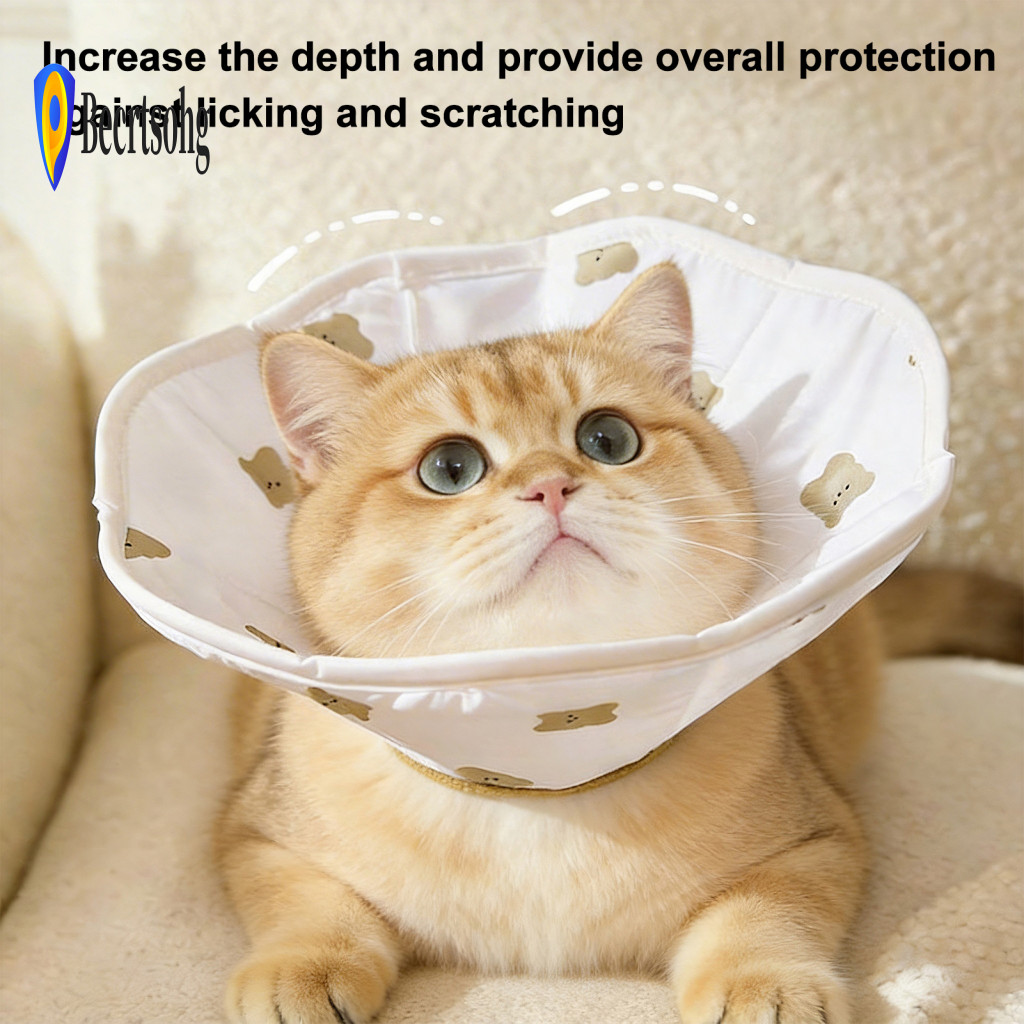 Soft Elizabethan Collar for Cats Fabric Cat Cone Adjustable Waterproof Recovery with Cute Print – Padded Anti-licking