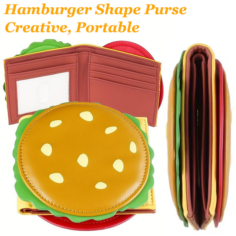 Bolsa Em Formato De Hambúrguer-Carteira De Design De Fast Food-De Moedas Fofa Portátil Para Cartão De Identificação-Port