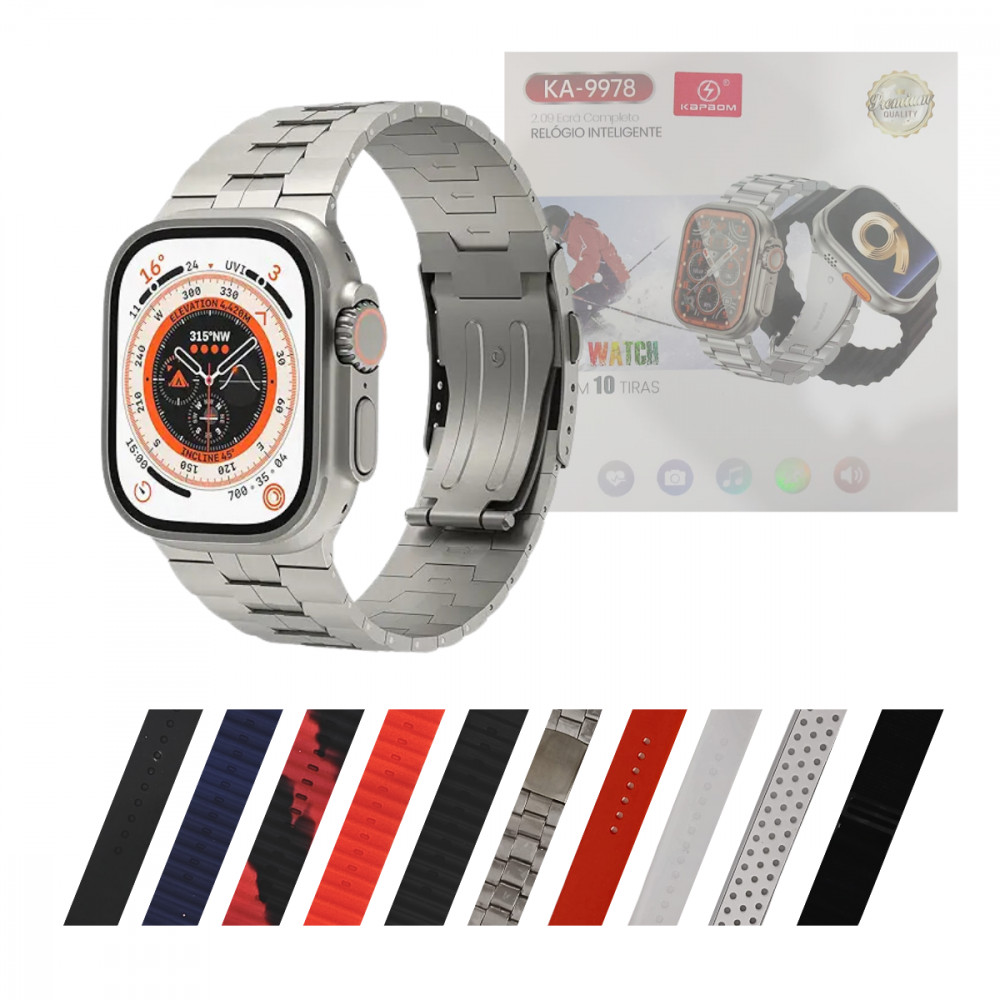 Relógio Inteligente Smartwatch Premium 49mm com 10 Pulseiras Kapbom KA-9978
