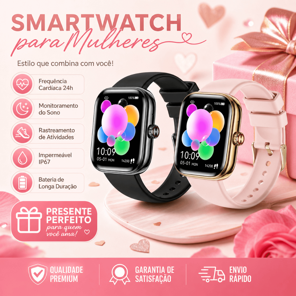 Feminino Premium Smartwatch H10 SpO2 Frequência Cardíaca Monitoramento de Estresse Ciclo Menstrual IP67 Pulseira Extra