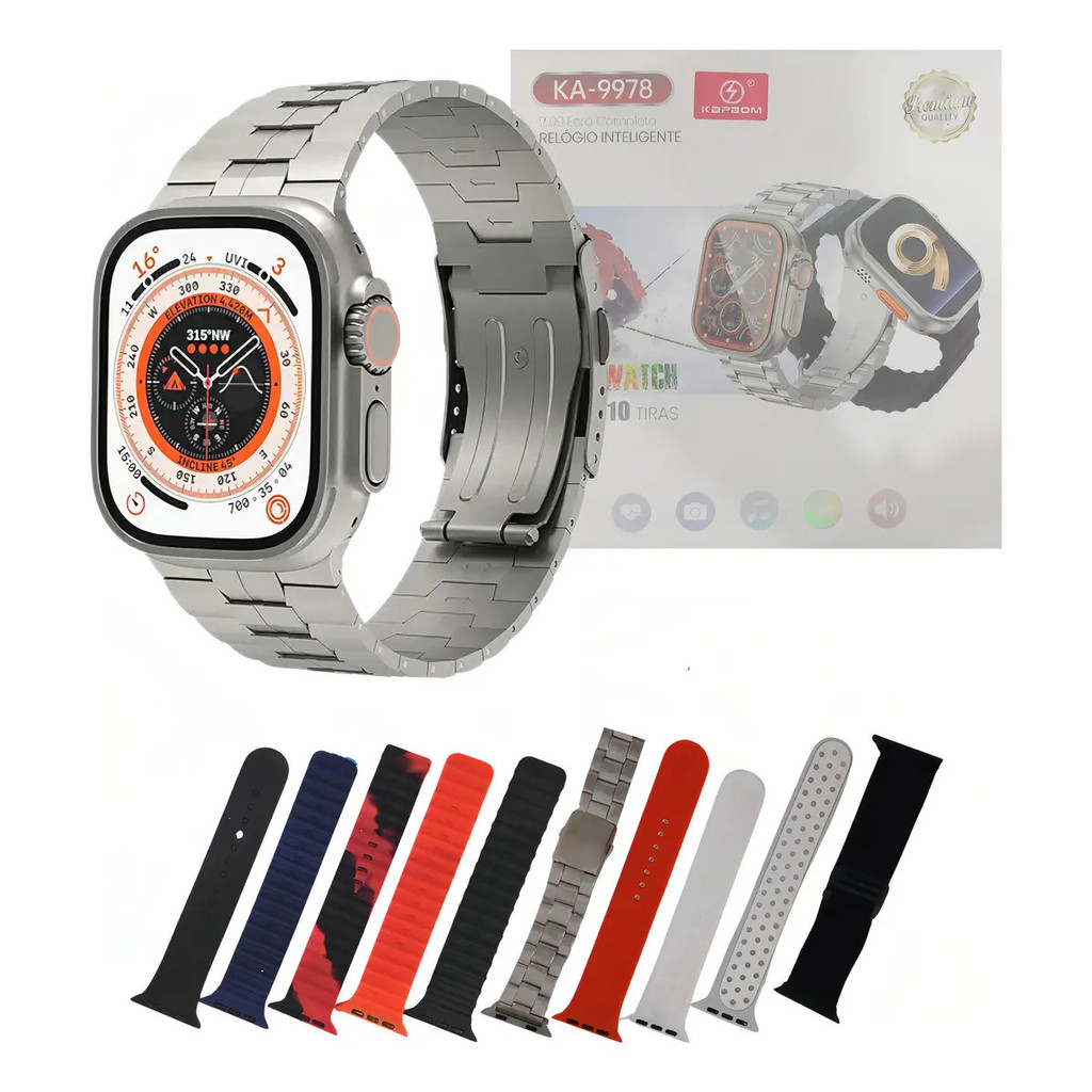 (KA-9978) Relógio Inteligente Smartwatch Premium 49mm com 10 Pulseiras Kapbom KA-9978