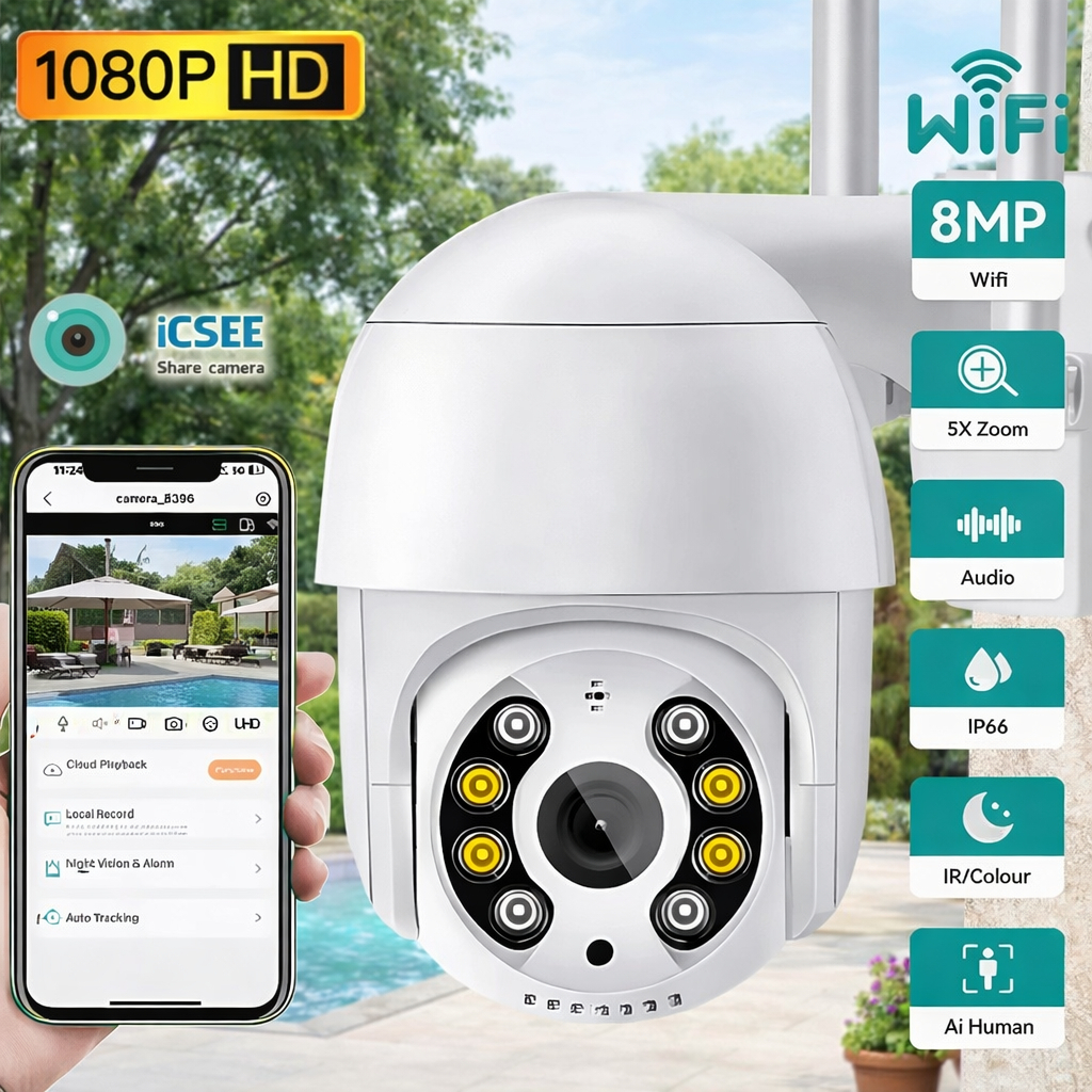 Câmera Segurança Wifi Smart ICSEE A8 Externa Hd Sensor De Movimento Ptz Speed Dome a Prova Agua Zoom