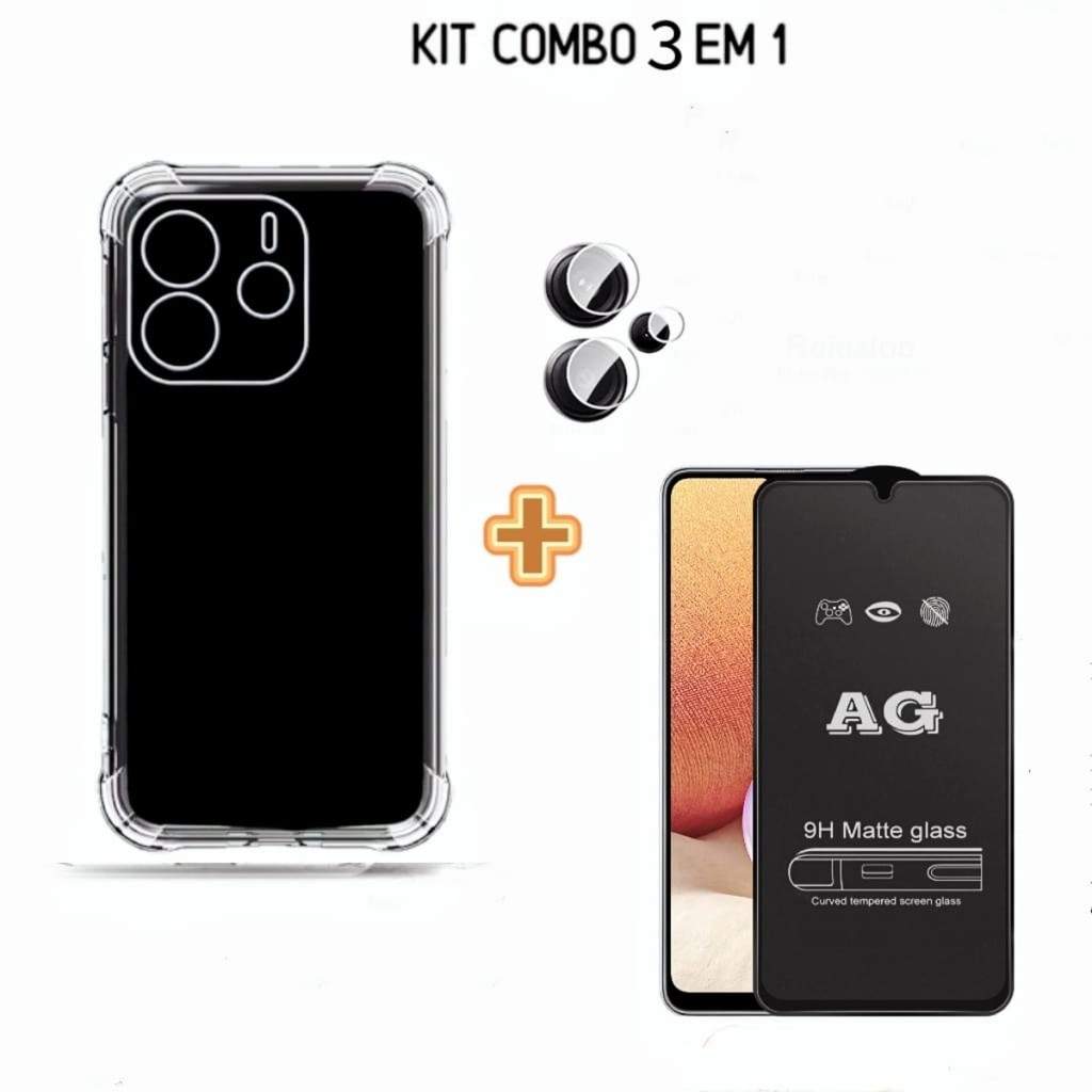 Capa Capinha + Película Fosca de Vidro Á prova da Água + Vidro Câmera Xiaomi Redmi Note 14 4G/ 5G