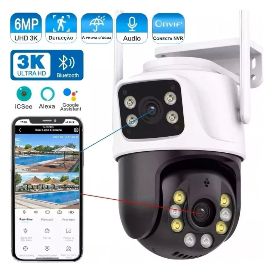 Câmera De Segurança jortan Lente Dupla IP66 Wi-Fi A prova de agua sensor de Movimento Visão Noturna