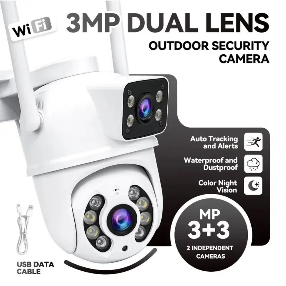 Câmera De Segurança a Prova de água Lente Dupla IP66 Camera IP WiFi 360 Sensor Visão Noturna