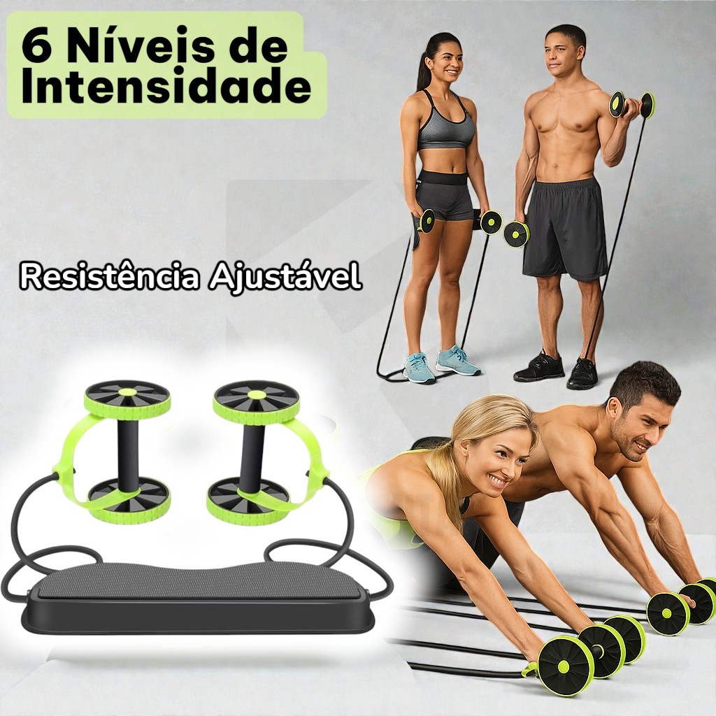Elástico Aparelho de exercício em casa Ginástica com Rodas para Abdominais 44 Exercícios Suporte 120kg Fortalecimento