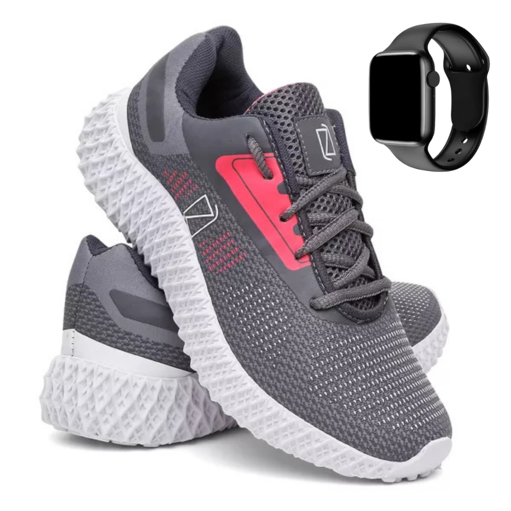 Kit Tênis Feminino Leve Confortável na moda Academia Caminhada Corrida com Relógio digital