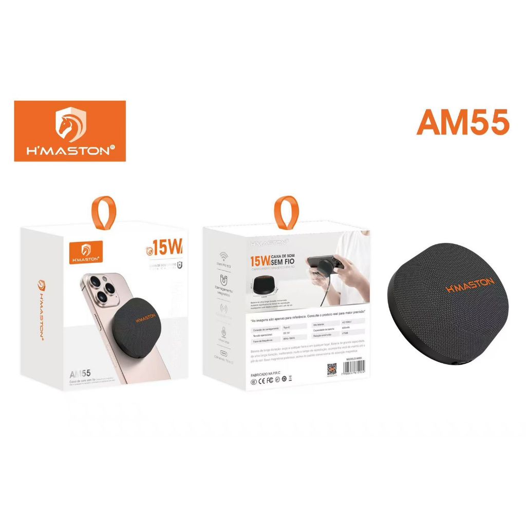 [ORIGINAL]Caixa de Som 15W Indução Base Magnética Sem Fio para Celular HMaston AM55